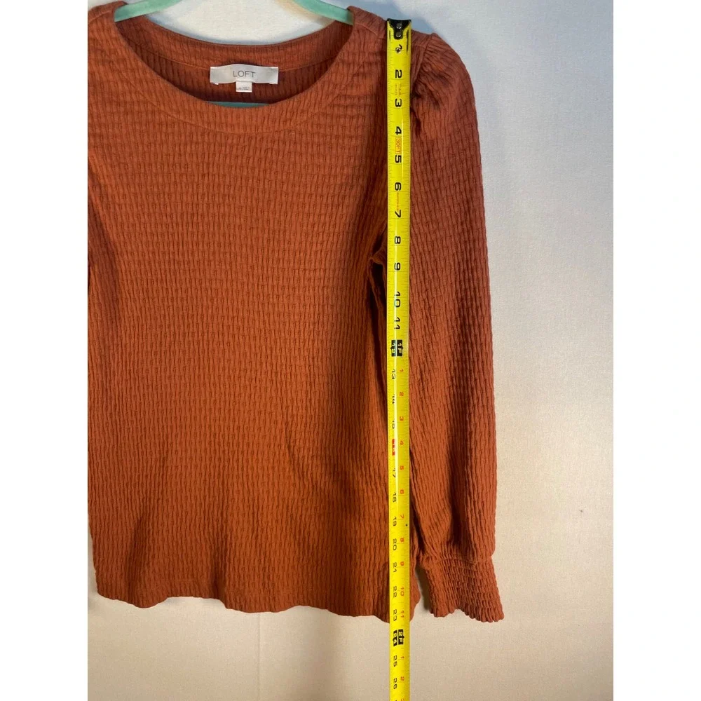 LOFT Womens Rust Orange Textured Puff Sleeve Smocked Cuff Top Medium G115